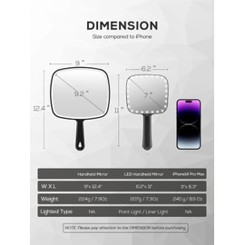 BEFUI Large Handheld Mirror，Hand Salon Mirror with Handle for Barbers, Hairdressing (Black，12.4"x 9")