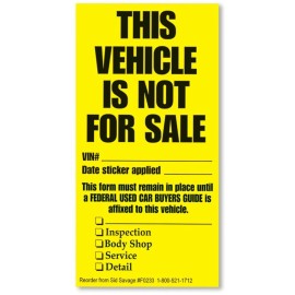 Unbranded Vehicle Not for Sale Stickers (100)