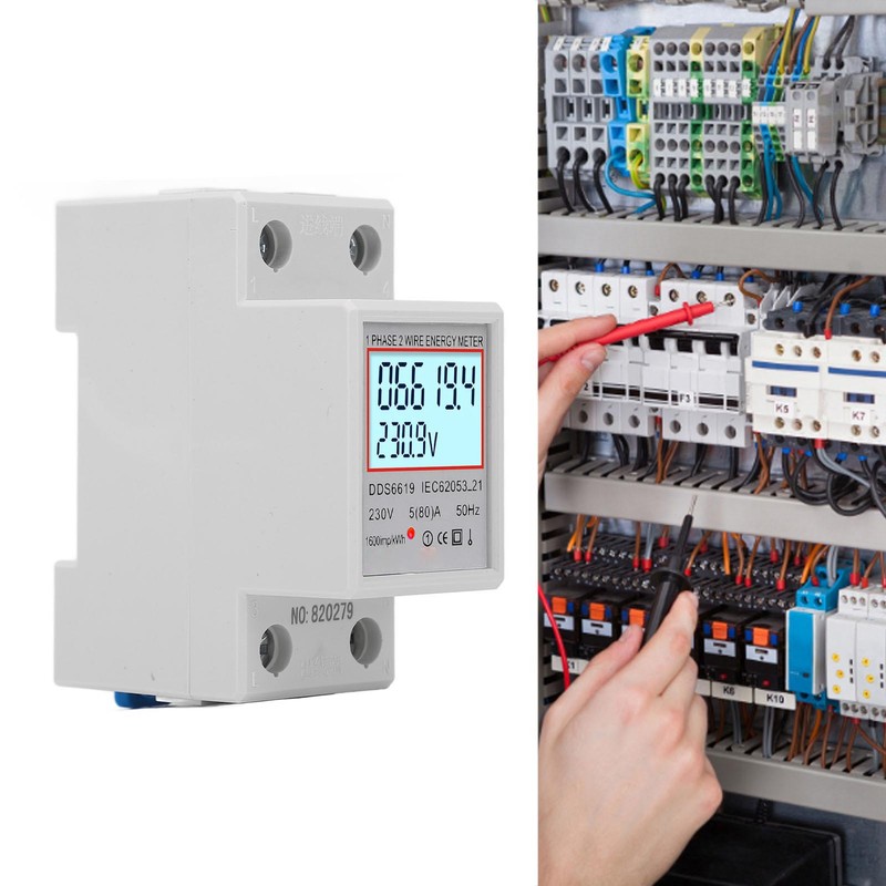 LCD Digital Electricity Meter Single Phase 2 Pin DIN Rail