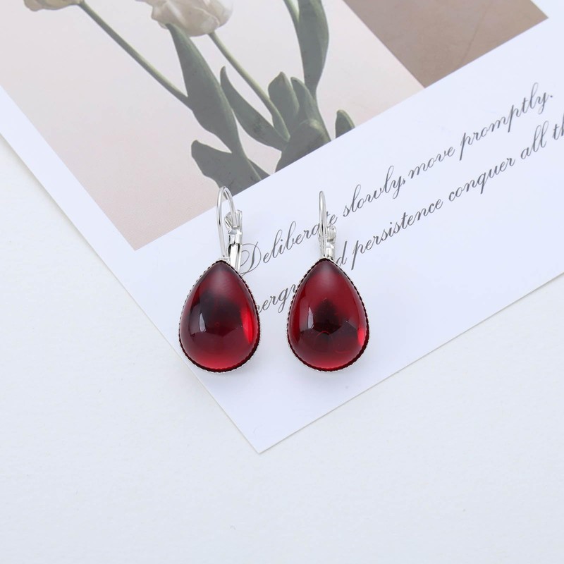 Yheakne Vintage Teardrop Ruby Drop Earrings Red Teardrop Earrings Ruby