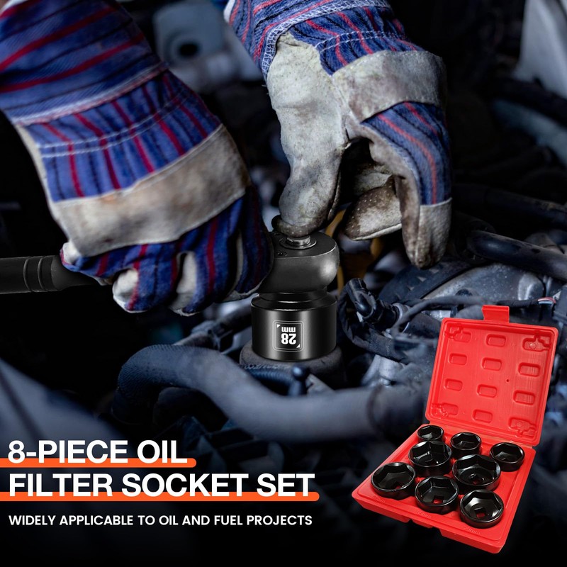 BLACKROBOT 8 Pieces 3/8” Drive Low Profile Oil Filter Socket