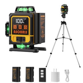 Laser Level 4x360° Self Leveling with Tripod & LCD Touch Screen, 4D Lazer Leveler Tool Green Cross Lazer Level Line Laser with 2x2400mAh Rechargeable Battery for Constuctions, Picture Hanging Indoor