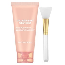 Collagen Overnight Wrapping Peel Off Facial Mask with Jelly Brush, Skin Hydration & Firming & Glowy, Improve Sagging & Dullness, Korean Skincare(75ml,