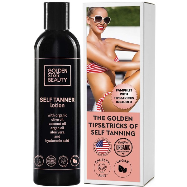 Self Tanner Lotion - Natural Sunless Tanning Lotion w/ Organic & Hyaluronic Acid, Fake Tan for Flawless Light to Medium, Self Tanners Best Sellers 8.0 fl.oz.