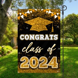 Graduation Garden Flag 1 set 12x18, 28x40 inch Double Sided Outside decorations Class of 2024 Graduation Yard Sign Graduation House Garden Flag Decorative for High School Graduation