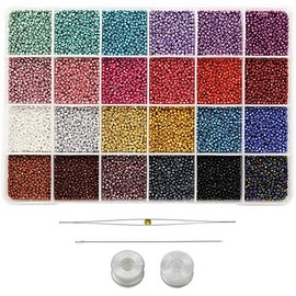 BALABEAD Size 2mm 12/0 Seed Beads for Making Earring, 24 Colors Total 16800 pcs in Box Small Craft Seed Beads for Making Jewelry (700pcs/Color,24 Colors)