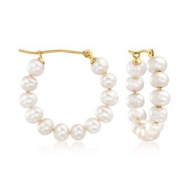 Ross-Simons 4-5mm Cultured Pearl Hoop Earrings in 14kt Yellow Gold