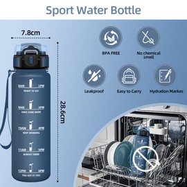 HoneyHolly Water Bottle, 1 Litre, Time Marking, Water Bottle, Leak-Proof, Sports Water Bottle, Reusable, Water Bottle for Gym, Cycling, Office, Outdoor,