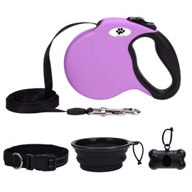 CROWN PAWS 16 ft Retractable Dog Leash for Large Dogs up to 110 lbs,Tangle-Free Nylon Tape,Pink L