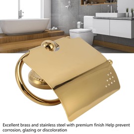Toilet Paper Holder, Gold Toilet Paper Roll Holder Waterproof Cat Proof Toilet Tissue Holder with Cover Metal Tissue Roll Dispenser