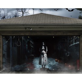 Halloween Garage Door Banner Decoration Magnetic Ghost Girl Garage Door Covers Large Scary Backdrop Decorations for Halloween Indoor/outdoor Party Decor (6 x 13 ft)