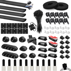 173 Pieze Kit De Gestión De Cables Que Incluye Fundas Para Cables, Abrazaderas Para Cables, Bridas Y Soportes, Soportes Para Cables Para Escritorios, Televisores, Automóviles Y Oficinas