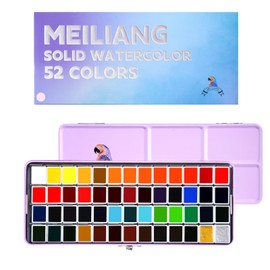 MeiLiang 52 Travel Watercolors Set, Watercolor Paint Set with Drawing Pencil, Paint Brushes, 5 Watercolor Paper, Sponge & Black Drawing Pens, Art Supplies,Water Colors Paint for Adults, Purple Case