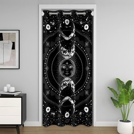 Castle Fairy Boho Style Door Curtain for Youth Adult,Bohemia Galaxy Sun and Moon Closet Door Curtain 42" W X 80" L,Planet Starry Sky Black White Doorway Curtain for Partition Privacy Shading Decor