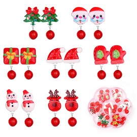 Sailimue 7 Pairs Christmas Crystal Clip On Earrings for Women Clip On Earrings Pads In Pink Box Cute Clips Ear Jewelry Xmas Suprise