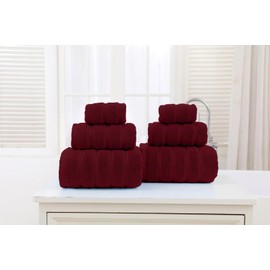 ZISH Soft Linen Luxury 100% Turkish Cotton Bathroom Towel Set - 6 Pieces Towel Set, 2 Bath Towels 2 Hand Towels 2 Washcloths, Absorbent, Soft, Durable - Machine Washable (Maroon)