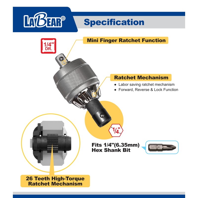 LABEAR 3 Position Adjustable Ratcheting Screwdriver, Ergonomic Grip, T Handle