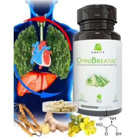 Omnite OMNIBREATHE Respiratory Wellness Lung Supplement, Quit Smoking Aid Support Quit Smoking, Lungs Detox for Smokers, with Mullein Leaf Extract for Lungs Clear Mucus,60 Veg Capsules