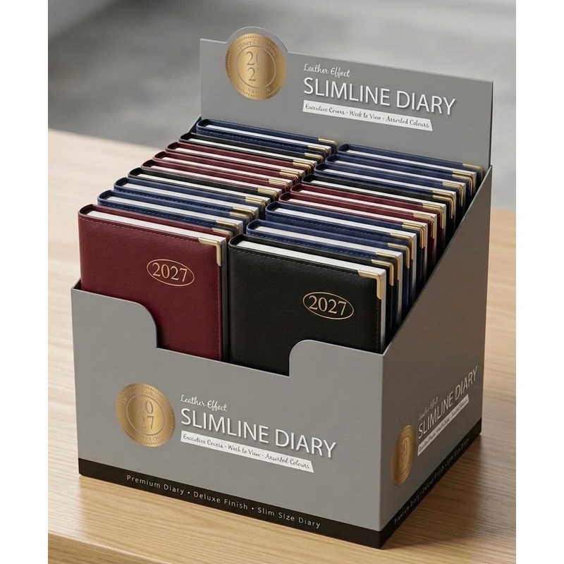 2027 Slim Line Week to View Padded Diary Metal Corner