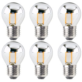 G45 G14 Globe Half Chrome Light Bulb 2W Dimmable G45 Silver Mirror Reflected Light 20W Equivalent Warm White 2700K Silver Tipped Mirror Light Bulb E26 Base Decorative LED Edison Bulb, 6 Pack