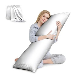 HUXMEYSON Body Pillow with Satin Pillowcase, Cooling Body Pillows for Adults, Long Pillow for Bed with Removable Cover, White (20"x54")