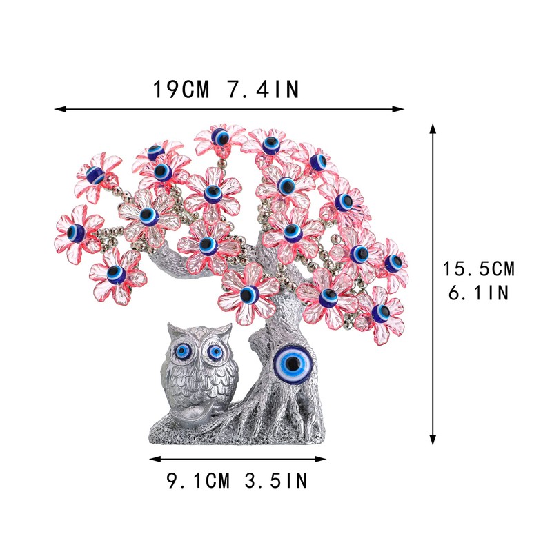 7.4'' Turkish Blue Evil Eye Tree Feng Shui Owl Decorative