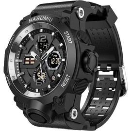 Mens Sports Wrist Watches Analog Digital Tactical Military Watch Waterproof Gold Watches for Men - Color: B-Black