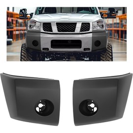 HECASA Front Bumper End Cap Cover Compatible with 2004-2007 Nissan Pathfinder Armada/Titan/Armada Replacement for NI1004145 620257S220 NI1005147 620247S220 Bumper Corner W/Fog Light Hole Black-Pair