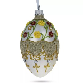 BESTPYSANKY Multicolor Flowers On White Glass Egg Ornament 4 Inches