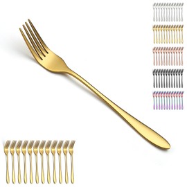 Berglander Gold Table Fork Set with 12 Pieces 20.5 cm, Stainless Steel Fork Set, Forks for Dinner for Home, Restaurant, Daily Food, Easy to Clean and Dishwasher Safe