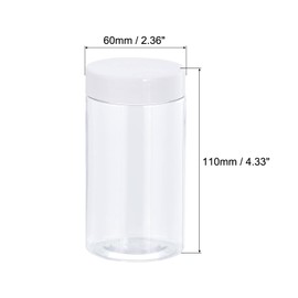 sourcing map Round Plastic Jars with White Screw Top Lid, 8oz/ 250ml Wide-mouth Clear Empty Containers for Storage, Organizing, 4Pcs