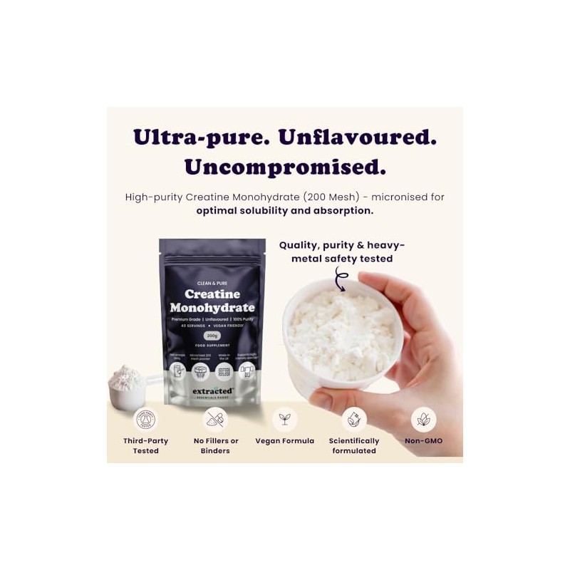 Pure Creatine Monohydrate Powder, 200g, 40 Servings
