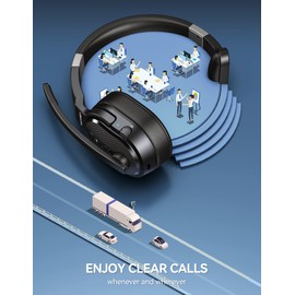 TECKNET Trucker Bluetooth Headset, AI Noise Canceling 70h Wireless Headphones Bluetooth with Microphone & Dongle, ENC Headset with Mute for PC Phone Laptop Office Home, All Day Comfort