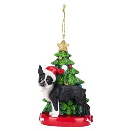 Kurt Adler Boston Terrier With Christmas Tree Ornament