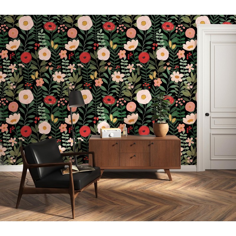 HAOKHOME Floral Peel and Stick Wallpaper Boho Wall Paper Removable