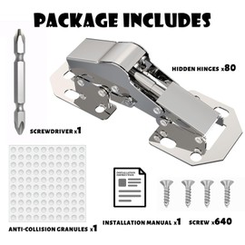 BESTEEL 80 Pack Hidden Hinges Soft Close Surface Mount Kitchen Cabinet Hinges, Concealed Cabinet Hinges for Cabinet Doors Frameless,No Pre-drilled for Kitchen Cupboard, Surface Mount Hinges