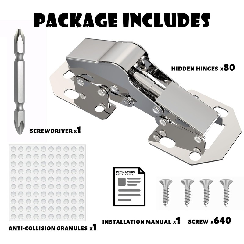 BESTEEL 80 Pack Hidden Hinges Soft Close Surface Mount Kitchen