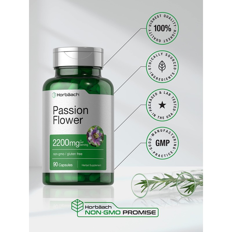 Horbäach Passion Flower Capsules | 2200mg | 90 Count |