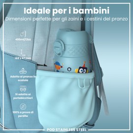 Ion8 Borraccia Inox Leggero per Bambini, 400ml, Non Isolato, a Prova di Perdite, Facile da Aprire, Serratura Sicura, Lavabile in Lavastoviglie, Facile Pulizia, Durevole e Antigraffio, Robot