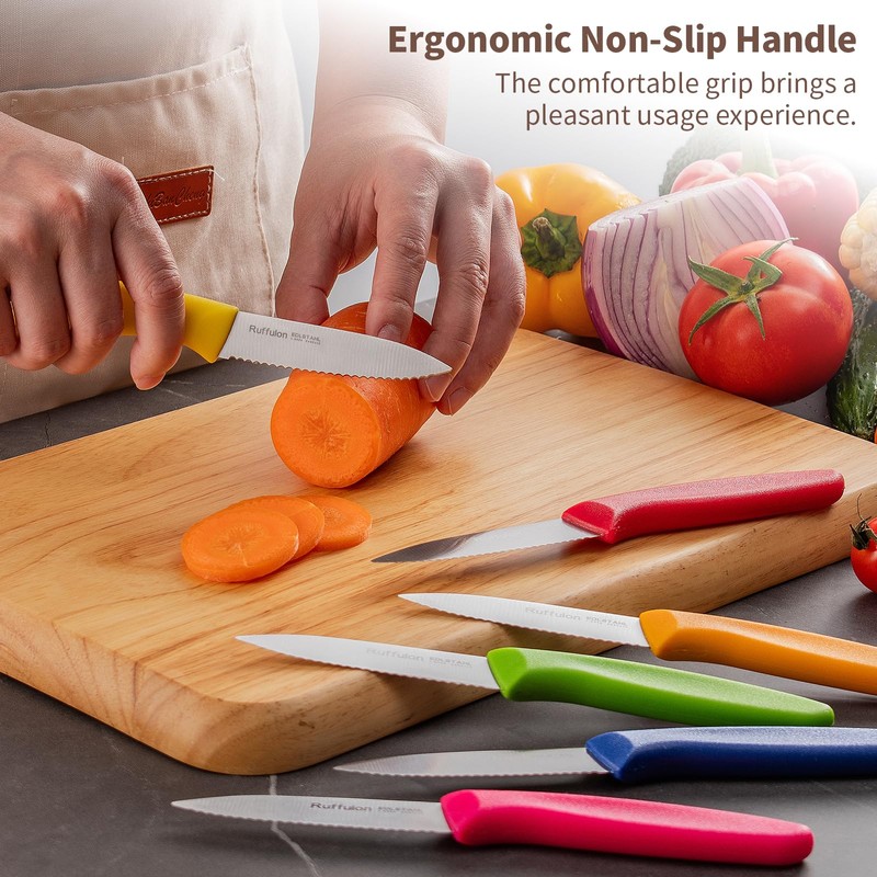 Ruffulon Stainless Steel Paring Knife With Serrated Blade, 6 Pieces