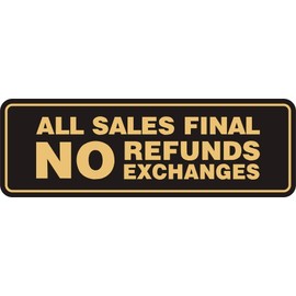 Signs ByLITA Standard All Sales Final No Refunds No Exchanges Sign(Black Gold) - Medium 1 Pack