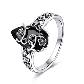 YFN Vintage Flower Ring Sterling Silver Black Tourmaline Ring Crystal Healing Jewelry Spiritual Protection Gift for Women Girls (7)
