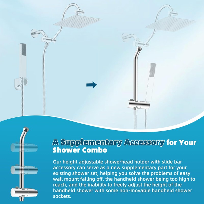 Hibbent Shower Slide Bar with Handheld Shower Head Holder, Stainless