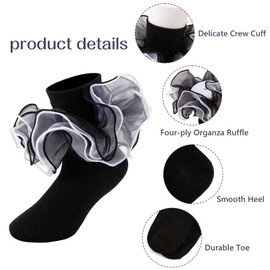 MKYSZLT Girls Ruffle Socks Toddler Girl Frilly Dress Socks 4-Layer Lace Big Ruffles Fold Over Church Fancy Sock for Baby Kids (US, Age, 6 Years, 8 Years, black - 1 pair)