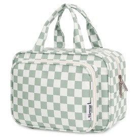 Narwey Full Size Toiletry Bag Large Makeup Bag Organizer Travel Cosmetic Bag for Women and Men (Mint Green Checkerboard)