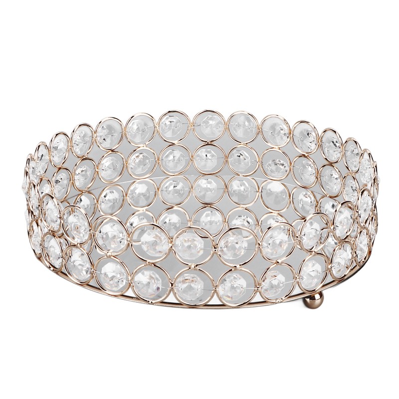 Crystal Cosmetic Makeup Tray 8in Round Display Tray Mirrored Metal