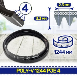 V-belt washing machine Poly-V 1244 PJE 4 with the original code 2816750100 24663000200 for Beko - Made in EU - Guarantee 10 years - MONTERAL