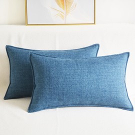 Lutanky Linen Cushion Covers Pack of 2 Elegant Rectangle Throw Pillow Cases for Sofa Bedroom Home Decoration with Invisible Zipper Blue (30 x 50 cm, 2 Pieces)