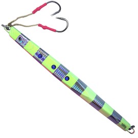 Fish WOW!® 500g Speed jig 17.5oz Fishing Vertical Knife Trolling Jig Fast Fall Metal Flat Bait with Two Assist Hook Blue Pink Silver Glow Stripes