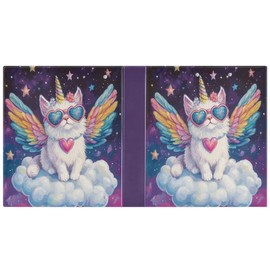 Unicorn Cat with Wings Round Ring Binders 1.5 Inch Galaxy Space Stars 3 Ring Clipboard Binder for Office School Work Supplies File Folder Document 200 Sheet Capacity Easy Open